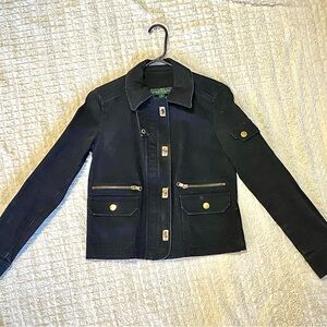 Adorable Lauren Ralph Lauren black denim jacket with gold details size S